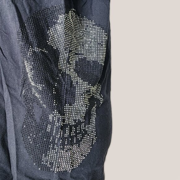 GUESS Black Skull Shirt with Rhinestone Studded Details Top Blouse - Picture 4 of 8